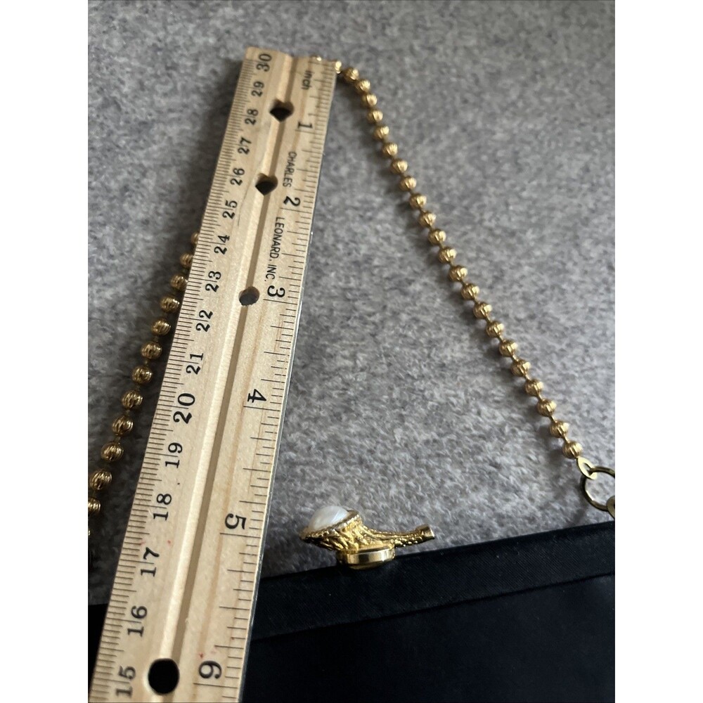 Satin Mother Of Pearl Evening Clutch Gold Bead Chain Strap Vtg Money Class Glam - Picture 10 of 11
